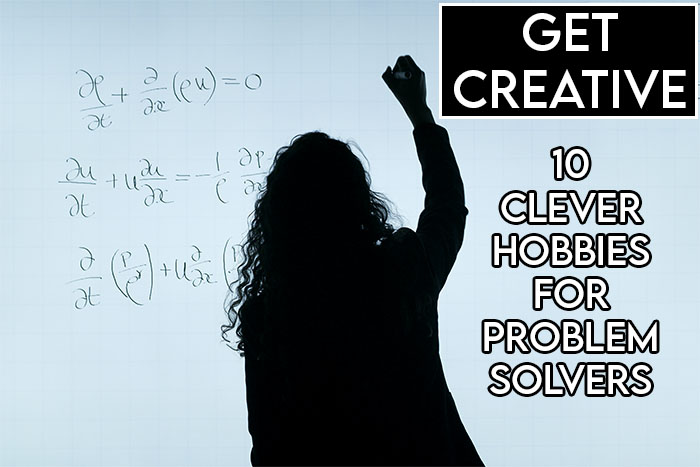 this image features the article title about problem solving and an evocative image of a woman solving equations