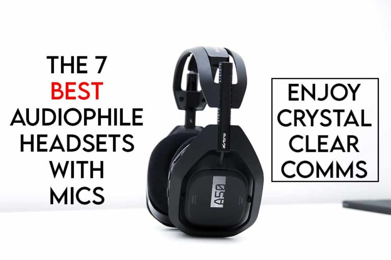 This image features the relevant article title discussing the best audiophile headphones with a mic and also includes an evocative image of a headset with a microphone attached