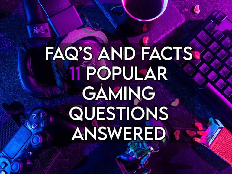 this image features the relevant article title about answering popular gaming questions and also features an evocative image of gaming equipment