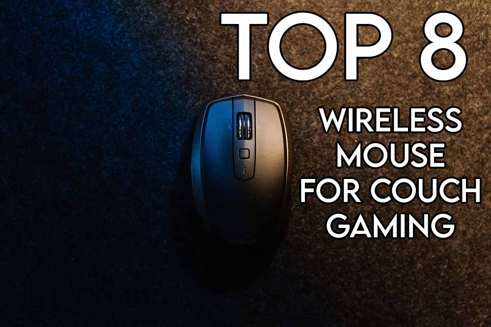 this image features the relevant article title about the best mouse for couch gaming and also has an evocative image of a mouse