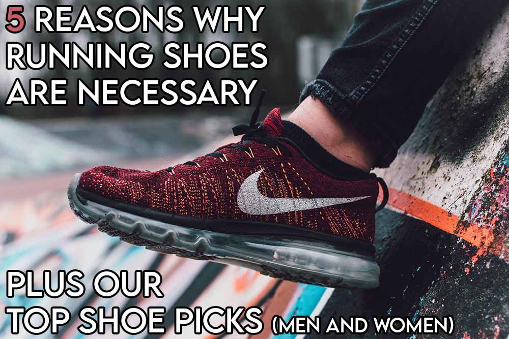 this image features the relevant article title asking if running shoes are necessary and includes an evocative image of a pair of running shoes
