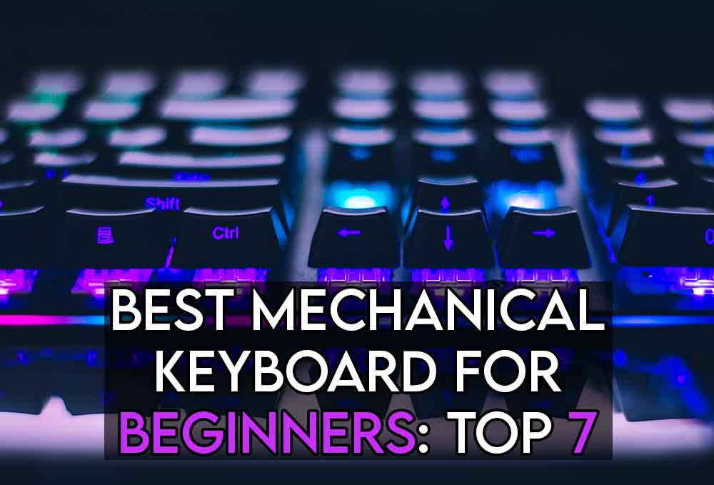 this image features the relevant article title about the best mechanical keyboard for beginners, and also features an evocative image of a mechanical keyboard