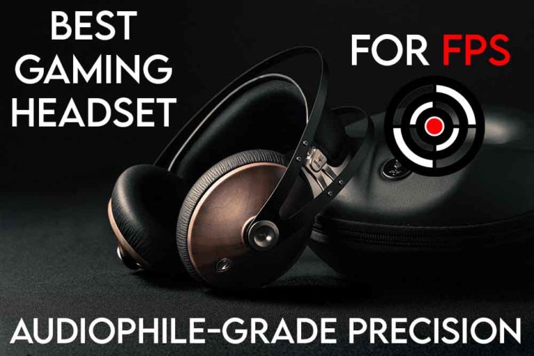 this image features the relevant article title about the best gaming headsets for FPS and also an evocative image of a gaming headset