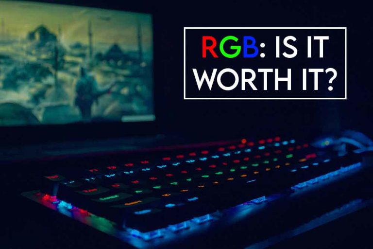 THIS IMAGE FEATURES THE RELEVANT ARTICLE TITLE DISCUSSING WHETHER RGB IS WORTH IT AND ALSO INCLUDES AN EVOCATIVE IMAGE OF AN RGB KEYBOARD