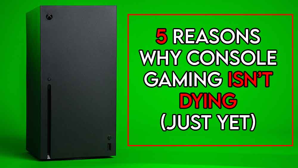 this image feature the relevant article title about why console gaming isnt dying and also features an evocative image of a console machine