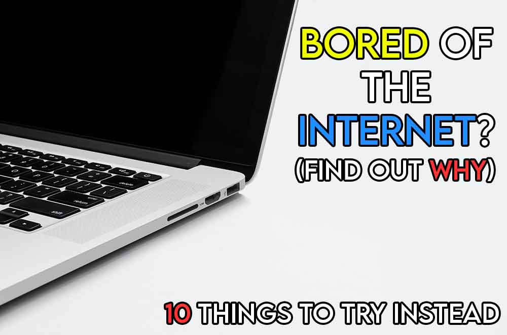 This image features the relevant article title discussing why people may be bored of the internet and also includes an evocative image of a switched off laptop