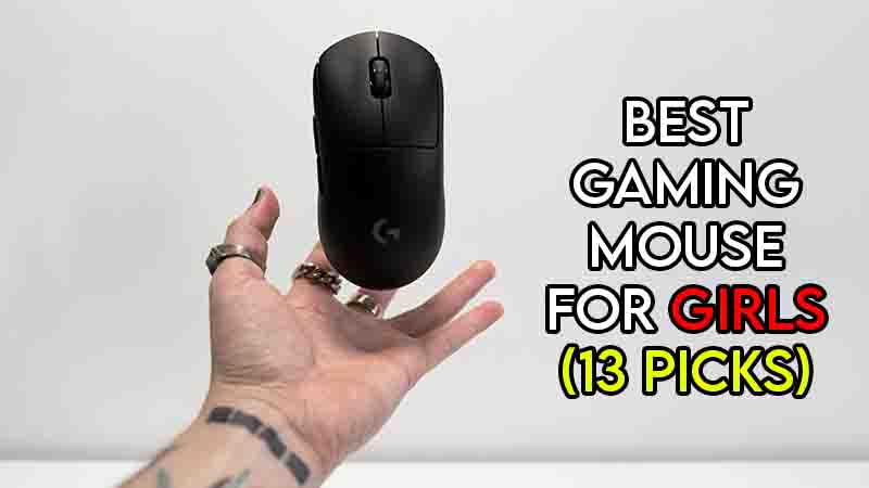 This image features the article title discussing the best gaming mouse for girls and also features an evocative image of a gaming mouse