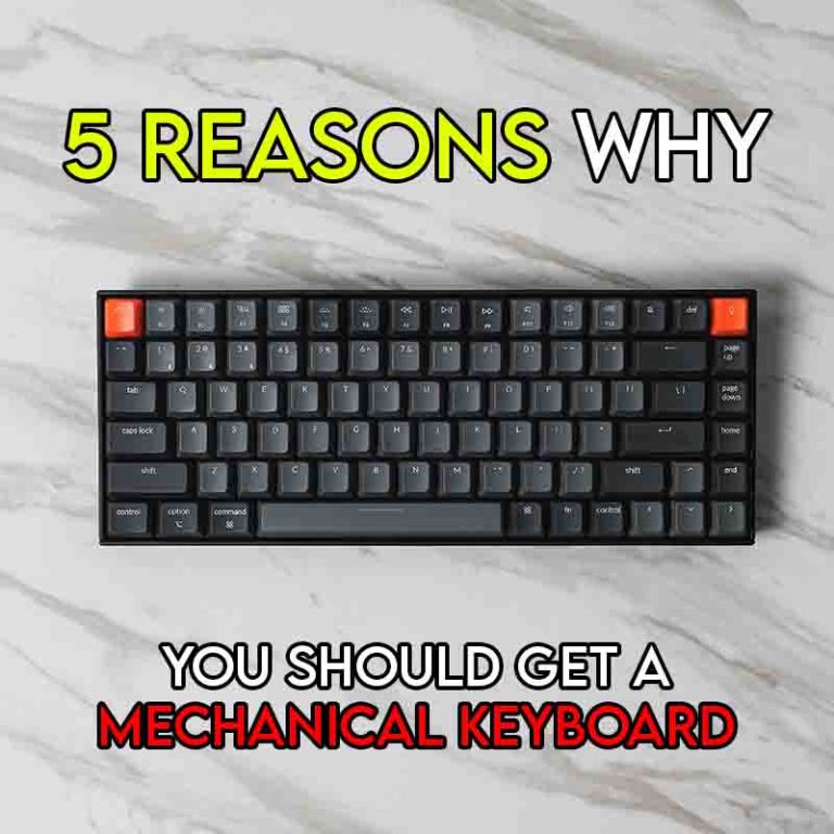 this image features the relevant article title discussing why you should get a mechanical keyboard and also features an evocative image of a mechanical keyboard