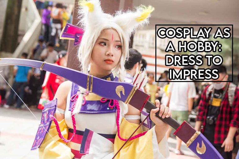 this image features the relevant article title talking about cosplay as a hobby and also shows an evocative image of a girl dressed up in a cosplay outfit