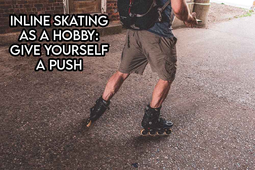 this image features the relevant article title discussing inline skating as a hobby and also shows an evocative image of a man using inline skates to traverse the streets