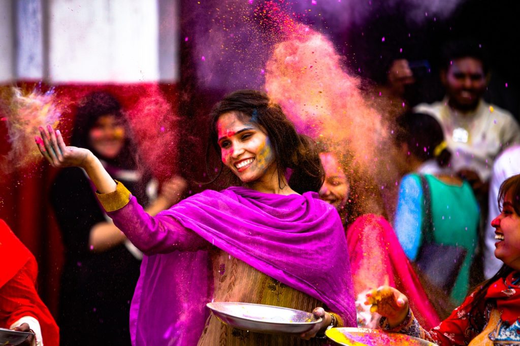 Woman at an Indian Holi festival cultural event